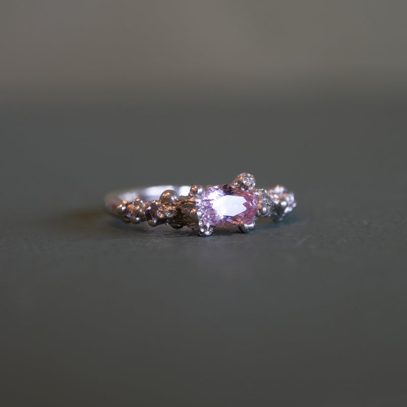 Seafoam Ring with Pink Sapphire and Salt and Pepper Diamonds