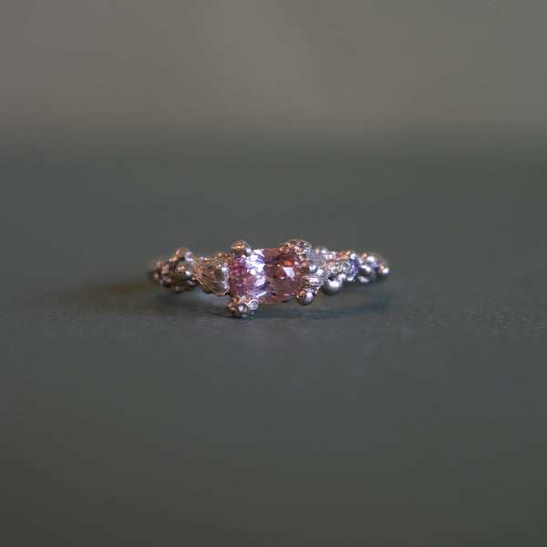 Seafoam Ring with Pink Sapphire and Salt and Pepper Diamonds