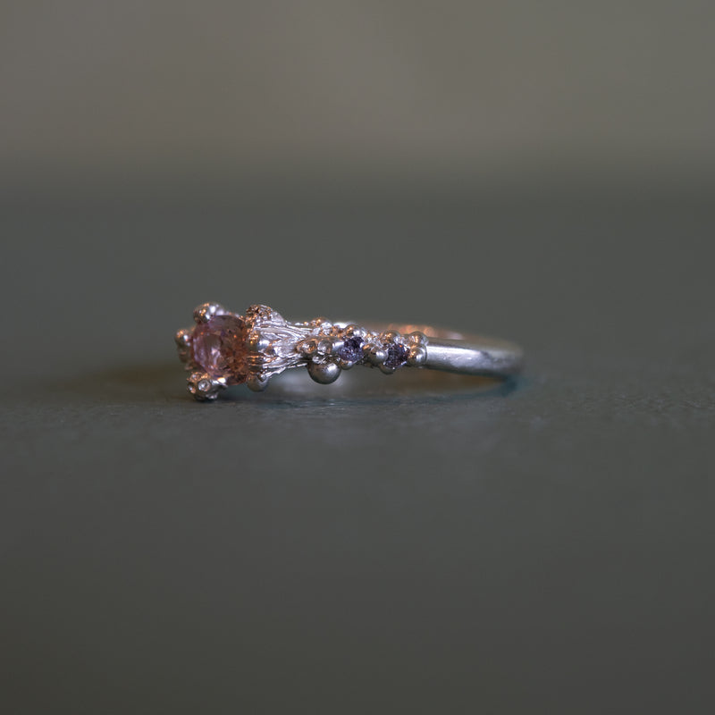 Seafoam Ring with Pink Sapphire and Salt and Pepper Diamonds