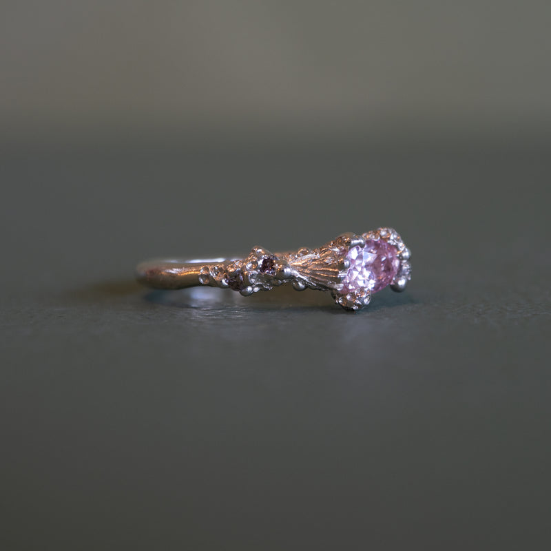 Seafoam Ring with Pink Sapphire and Salt and Pepper Diamonds