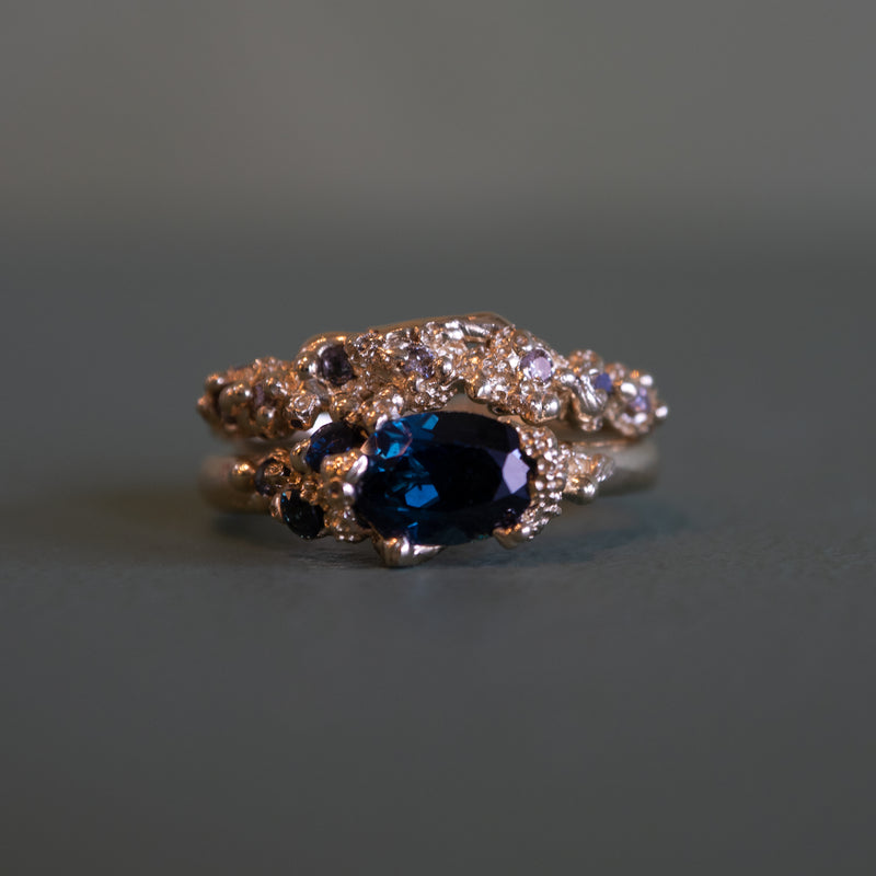 Gold Rockpool Ring with Blue Sapphires